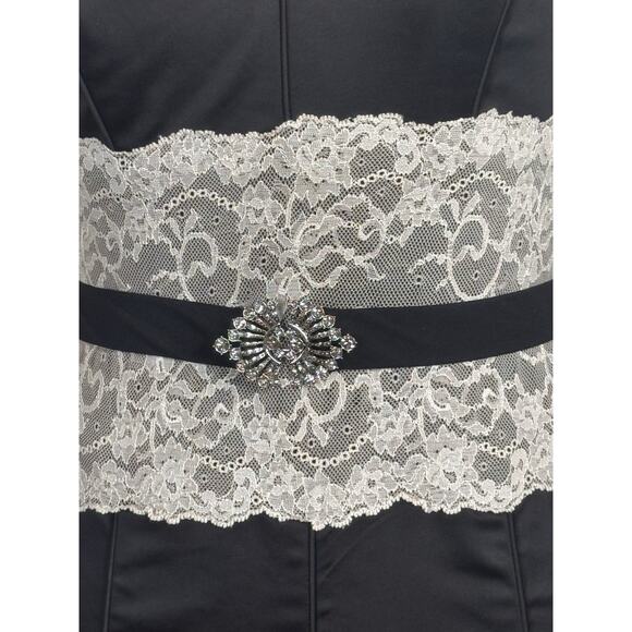 Y2k BCBG Max Azaria Black Cocktail Dress | Lace | Rhinestone Belt | Dark Romance - Picture 12 of 16